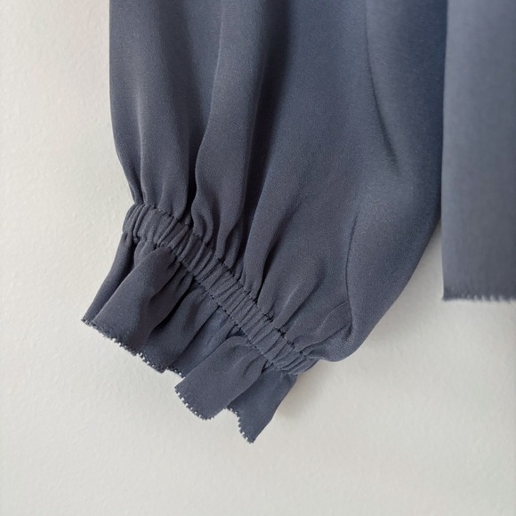 Ann Mashburn Ruffle Silk Blouse XL Grey Long Sleeve - Picture 3 of 8